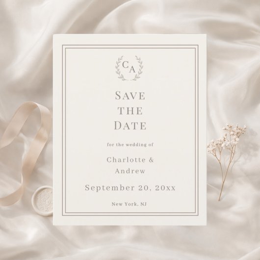 Ivoor taupe monogrammering trouwkaart Save the Dat Flyer