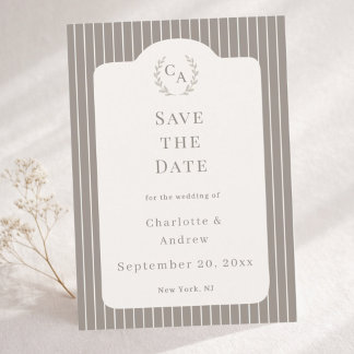 Ivoor Taupe Neutrale Gestreepte Trouw Save The Date
