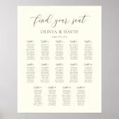 Ivoor & Taupe Script 14 tafel zitplaatskaart Poster (Voorkant)