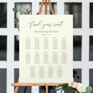 Ivoor & Taupe Script 14 tafel zitplaatskaart Poster