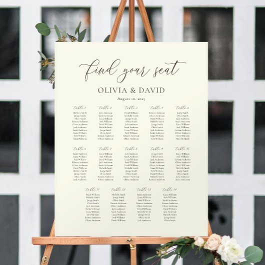 Ivoor & Taupe Script 14 tafel zitplaatskaart Poster