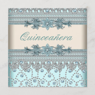 Ivoor Teal Blauwe Quinceanera Kaart