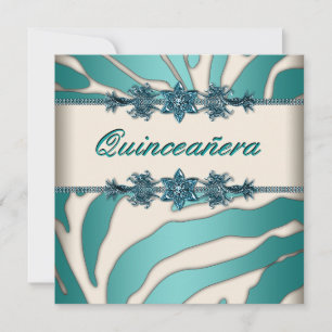 Ivoor Teal Blauwe Zebra Quinceanera Kaart