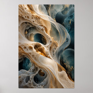 Ivoor Teal Goud Organisch Cellulair Abstract Wands Poster