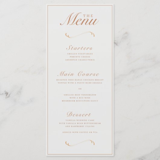 Ivoor & Terracotta Dubbelzijdig Trouwdiner/Bar Menu (Voorkant)