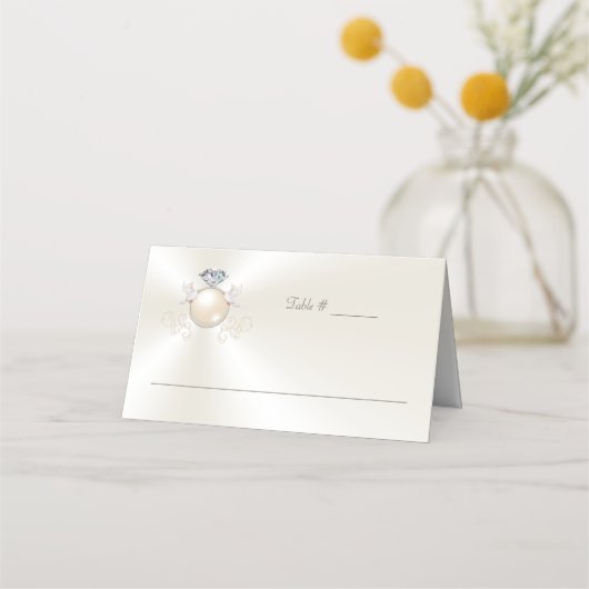 Ivoor Trouwtafel Nummers en Plaats Kaarten Combo Plaatskaartje (Voorkant)