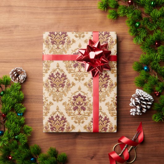 Ivoor Vergulde Bloemendamask Cadeaupapier (Feestdagen Geschenken)