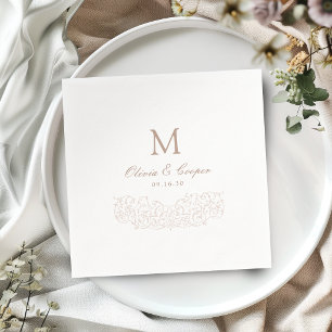 Ivoor Vintage Sierlijk Klassiek Monogram Bruiloft Servet