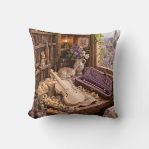Ivoor Viool Werkplaats Lila Bloemen Vintage Studio Kussen