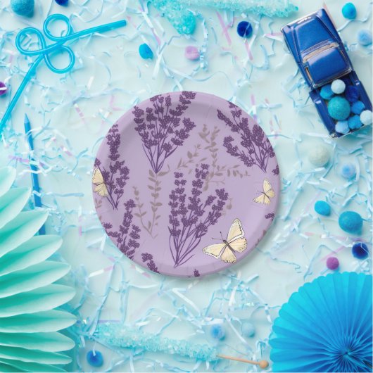 Ivoor Vlinders en Lavendel Bloemen Papieren Bordje (Feest)