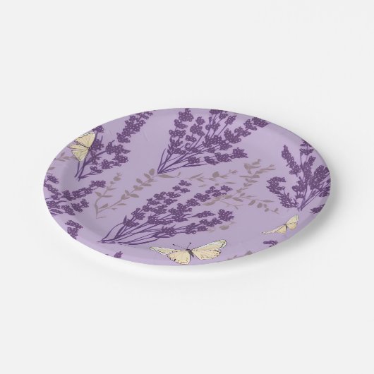 Ivoor Vlinders en Lavendel Bloemen Papieren Bordje (Gekanteld)