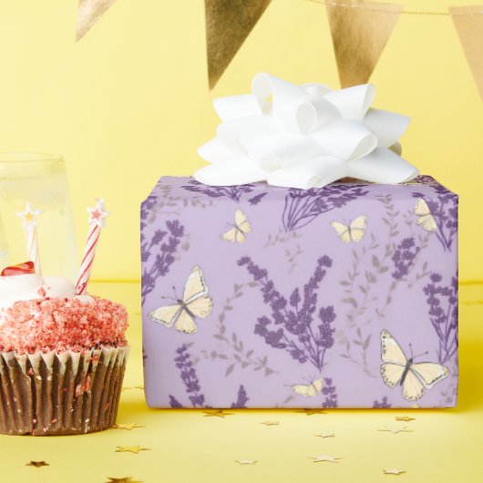 Ivoor Vlinders met Lavendel Bloemen Cadeaupapier (Verjaardagsfeest)