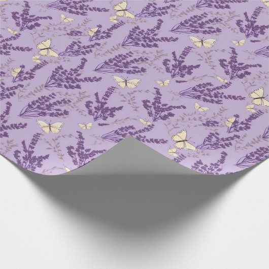 Ivoor Vlinders met Lavendel Bloemen Cadeaupapier (Hoek)