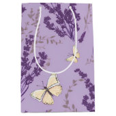 Ivoor Vlinders met Lavendel Bloemen Medium Cadeauzakje (Voorkant)