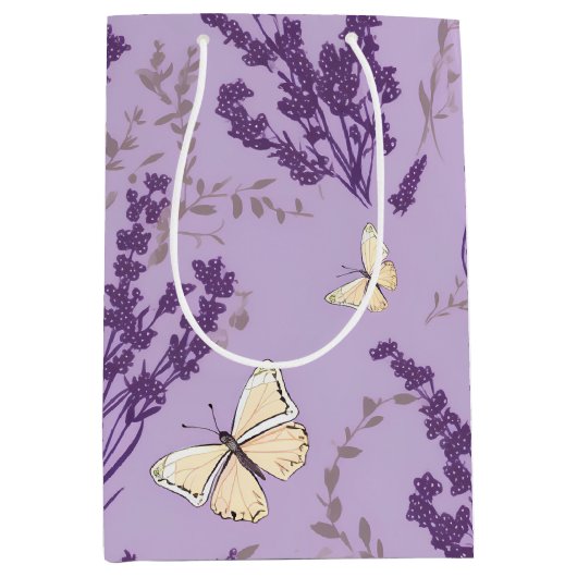 Ivoor Vlinders met Lavendel Bloemen Medium Cadeauzakje (Voorkant)
