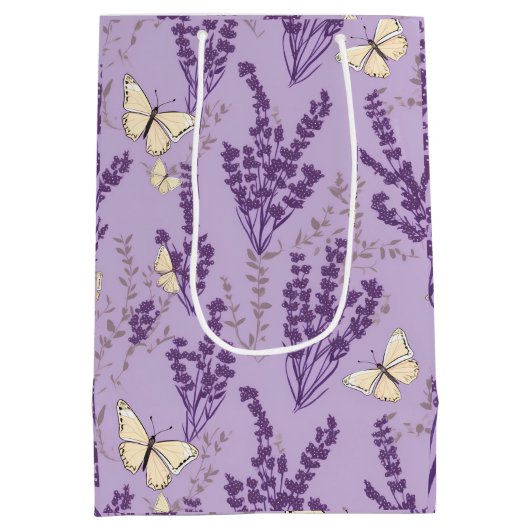 Ivoor Vlinders met Lavendel Bloemen Medium Cadeauzakje (Achterkant)