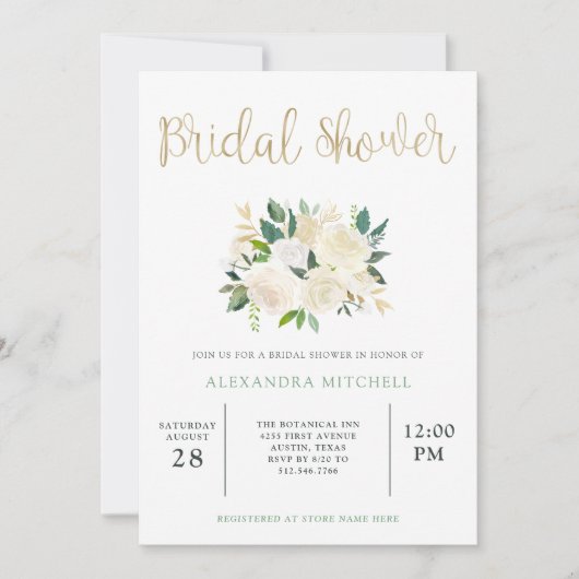 Ivoor Waterverf Bloemen met Goud | Vrijgezellenfee Kaart (Voorkant)