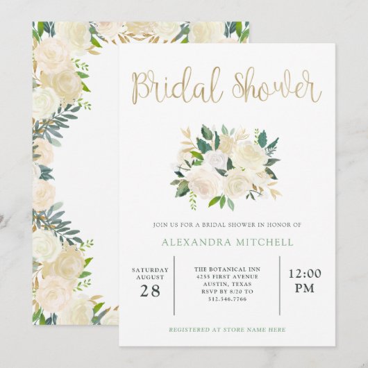 Ivoor Waterverf Bloemen met Goud | Vrijgezellenfee Kaart (Voorkant / Achterkant)