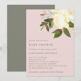 Ivoor Waterverf Bloemen op Blush | Baby Shower Kaart