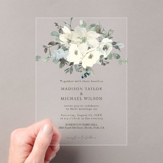 Ivoor Waterverf Bloemen Rustiek Huwelijk Acryl Uitnodigingen (Insitu (Draagbaar))