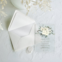 Ivoor Waterverf Bloemen Rustiek Huwelijk Acryl Uitnodigingen