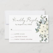 Ivoor Waterverf Bloemen Rustiek Salie Groen Huweli RSVP Kaartje (Voorkant)