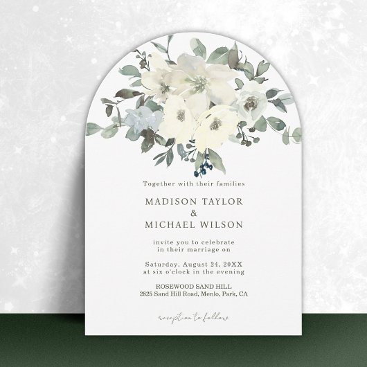 Ivoor Waterverf Bloemenboog bruiloft Kaart