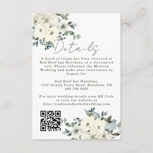 Ivoor Waterverf Bloemendecor Rustieke Saliegroene Informatiekaartje (Voorkant)