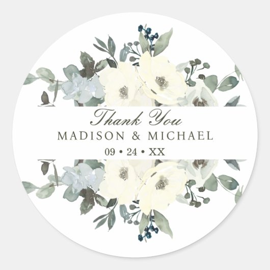 Ivoor Waterverf Bloemengroen bruiloft Ronde Sticker (Voorkant)