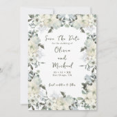 Ivoor Waterverf Floral Sage Green Foto Wedding Save The Date (Voorkant)