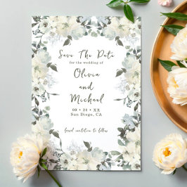 Ivoor Waterverf Floral Sage Green Foto Wedding Save The Date