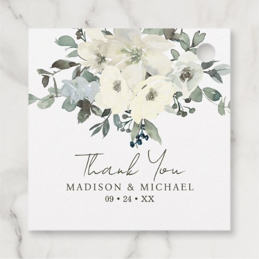 Ivoor Waterverf Floral Sage Green Wedding Bedankjes Labels (Achterkant)