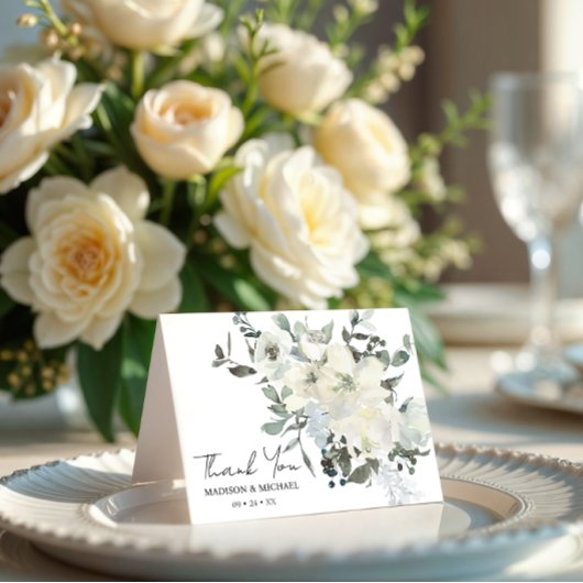 Ivoor Waterverf Floral Sage Green Wedding Bedankkaart