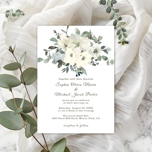 Ivoor Waterverf Floral Sage Green Wedding Kaart