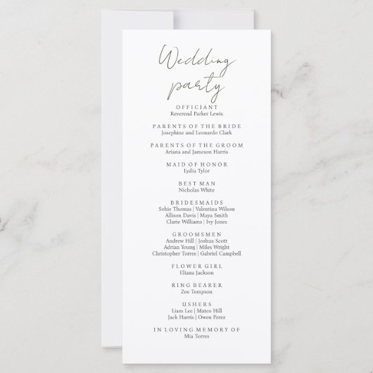 Ivoor Waterverf Floral Sage Green Wedding Programm (Achterkant)
