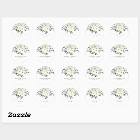Ivoor Waterverf Floral Sage Green Wedding Ronde Sticker (Vel)