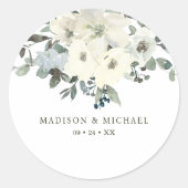 Ivoor Waterverf Floral Sage Green Wedding Ronde Sticker (Voorkant)