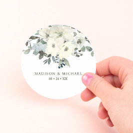 Ivoor Waterverf Floral Sage Green Wedding Ronde Sticker
