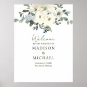 Ivoor Waterverf Floral Sage Wedding Welkomstbord Poster (Voorkant)
