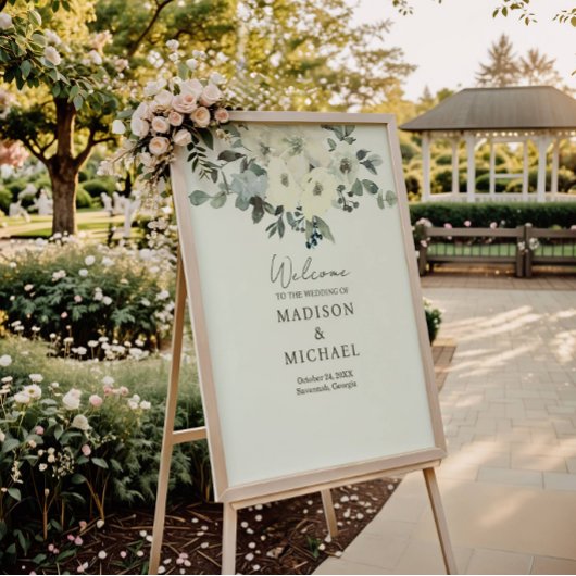 Ivoor Waterverf Floral Sage Wedding Welkomstbord Poster