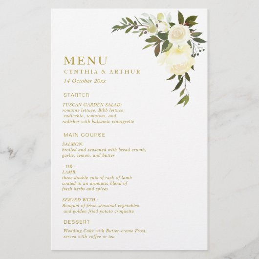 ivoor - waterverf florale groen trouwmenu (Voorkant)