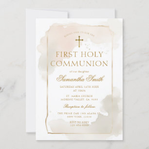 Ivoor Waterverf Goudkruis Eerste Heilige Communie Kaart