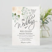 Ivoor Waterverf Rozen & Eucalyptus Boho Huwelijk Kaart (Staand voorkant)