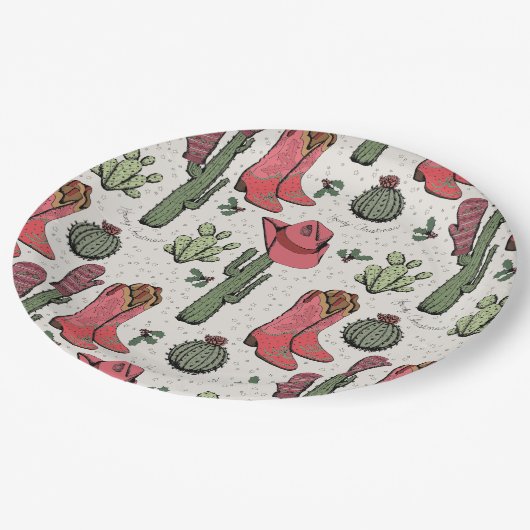 Ivoor Western Xmas Cowgirl Boots Howdy Christmas Papieren Bordje (Gekanteld)