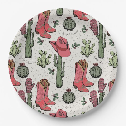 Ivoor Western Xmas Cowgirl Boots Howdy Christmas Papieren Bordje (Voorkant)