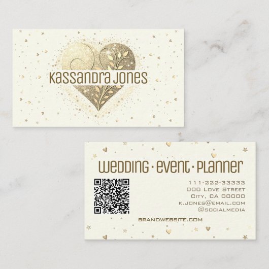 Ivoor White Cream Glitter Love Heart Shape Chic Visitekaartje (Voorkant / Achterkant)