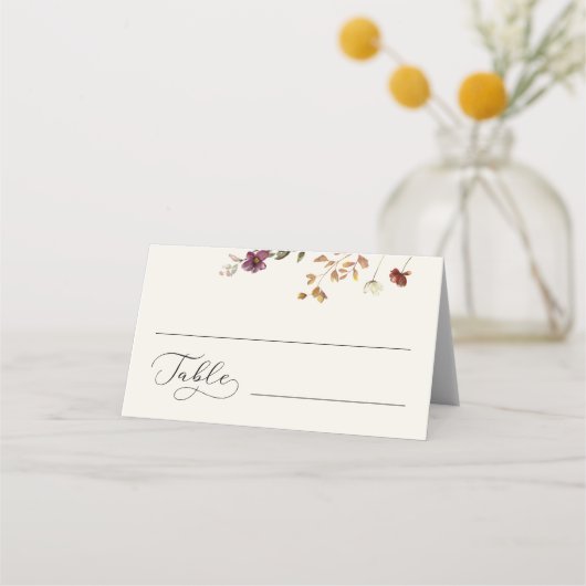 Ivoor Wildbloemen & Romantisch Script Herfst Bruil Plaatskaartje (Voorkant)