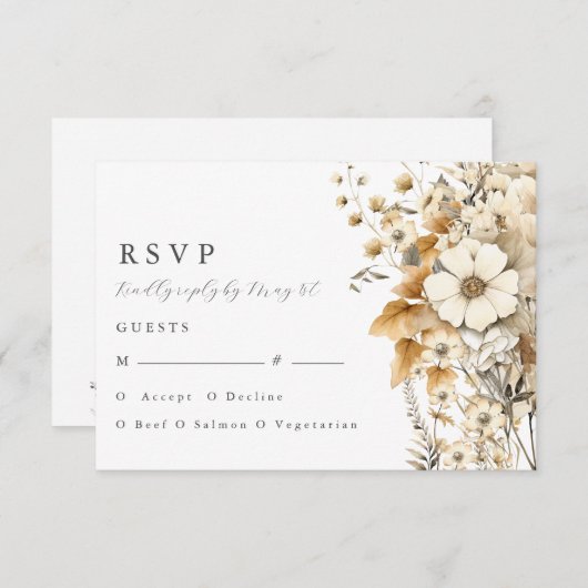 Ivoor Wildflower bruiloft RSVP Kaartje (Voorkant / Achterkant)
