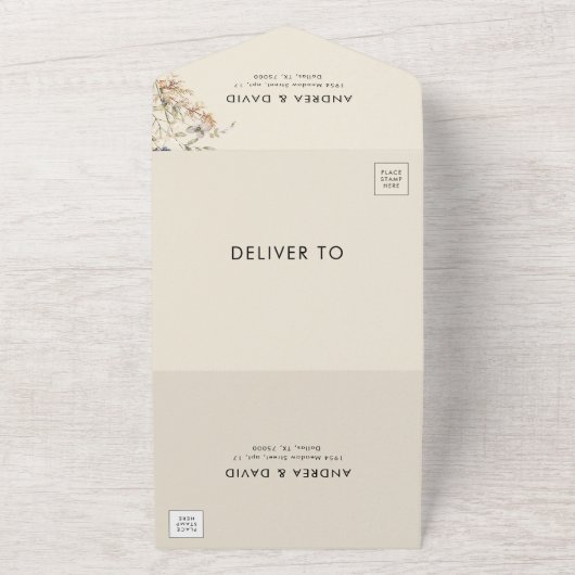 Ivoor Wildflower Garden Herfst Botanische bruiloft All In One Uitnodiging (Buitenkant)