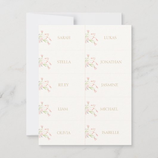 Ivoor | Wildflower Wedding Escort Plaats Naam Notitiekaartje (Voorkant)